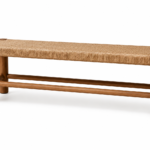 Premium Solid Teak Entry Bench with Handwoven Paper Cord Seat in Japandi Scandinavian Design