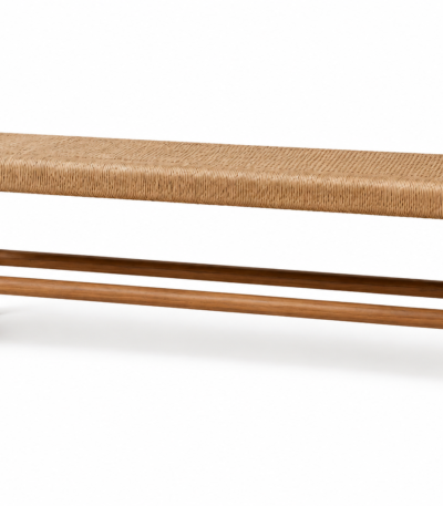 Premium Solid Teak Entry Bench with Handwoven Paper Cord Seat in Japandi Scandinavian Design