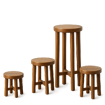 Premium solid teak plant stand set with Scandinavian Japandi design featuring three handcrafted wooden stands for indoor and outdoor plant display.