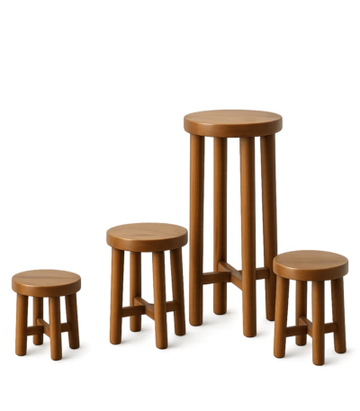 Premium solid teak plant stand set with Scandinavian Japandi design featuring three handcrafted wooden stands for indoor and outdoor plant display.